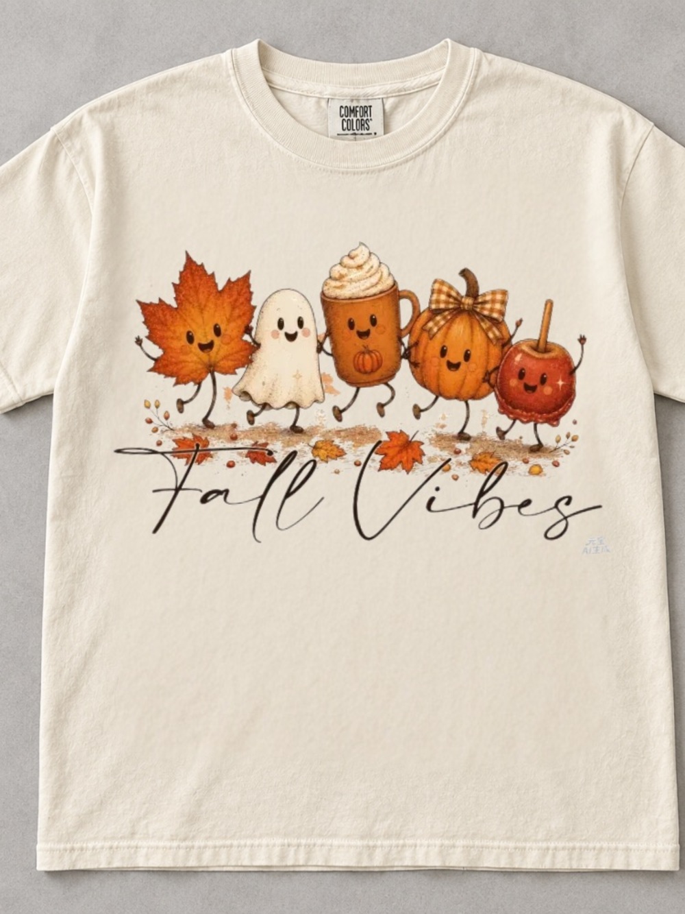 Comfort Colors Fall Vibes Autumn Leaves Ghost Coffee Pumpkin Apple T-Shirt